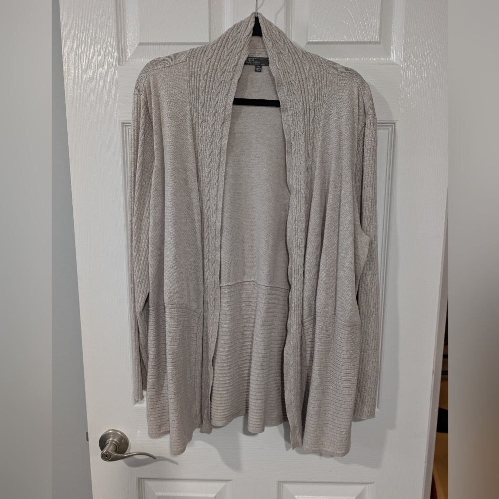 89th & MADISON Heather Cream Open Front Long Sleeve Cardigan Sweater Size 2X